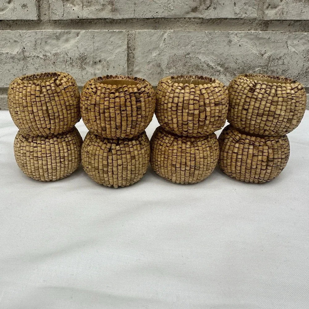 Napkin Rings Natural Mini Wood Beads Set Of 8 Dining Table Decor Boho Rustic